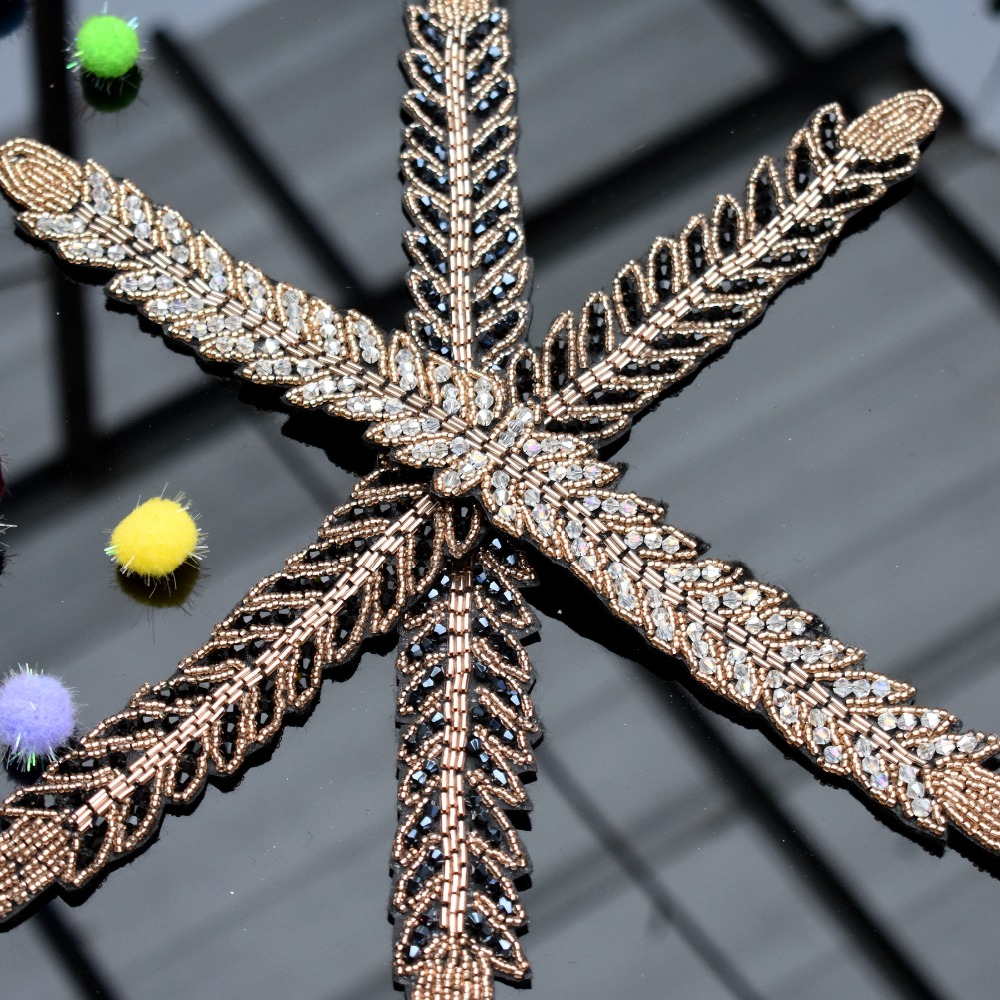 Beaded Trim Fringe - Panjang Daun Daun Buatan Tangan Applique