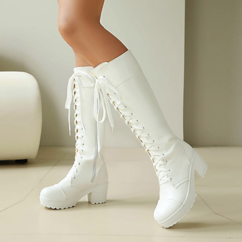 Guipure Lace Panel - Sepatu Bot Tempur Wanita Setinggi Lutut