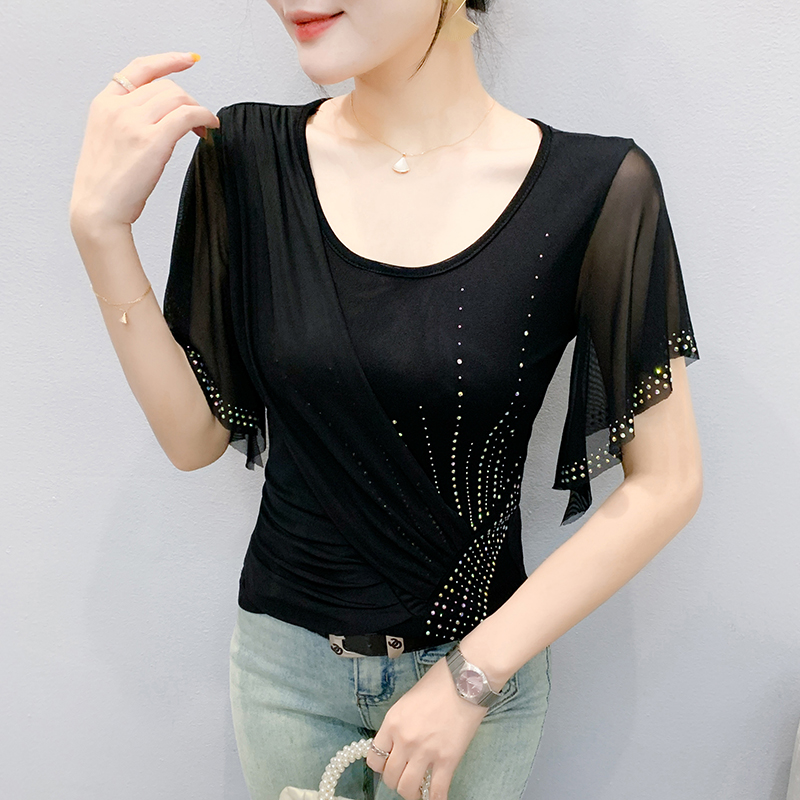 Atasan Jaring Wanita Musim Pan - Beaded Trim Fringe ulasan dan harga