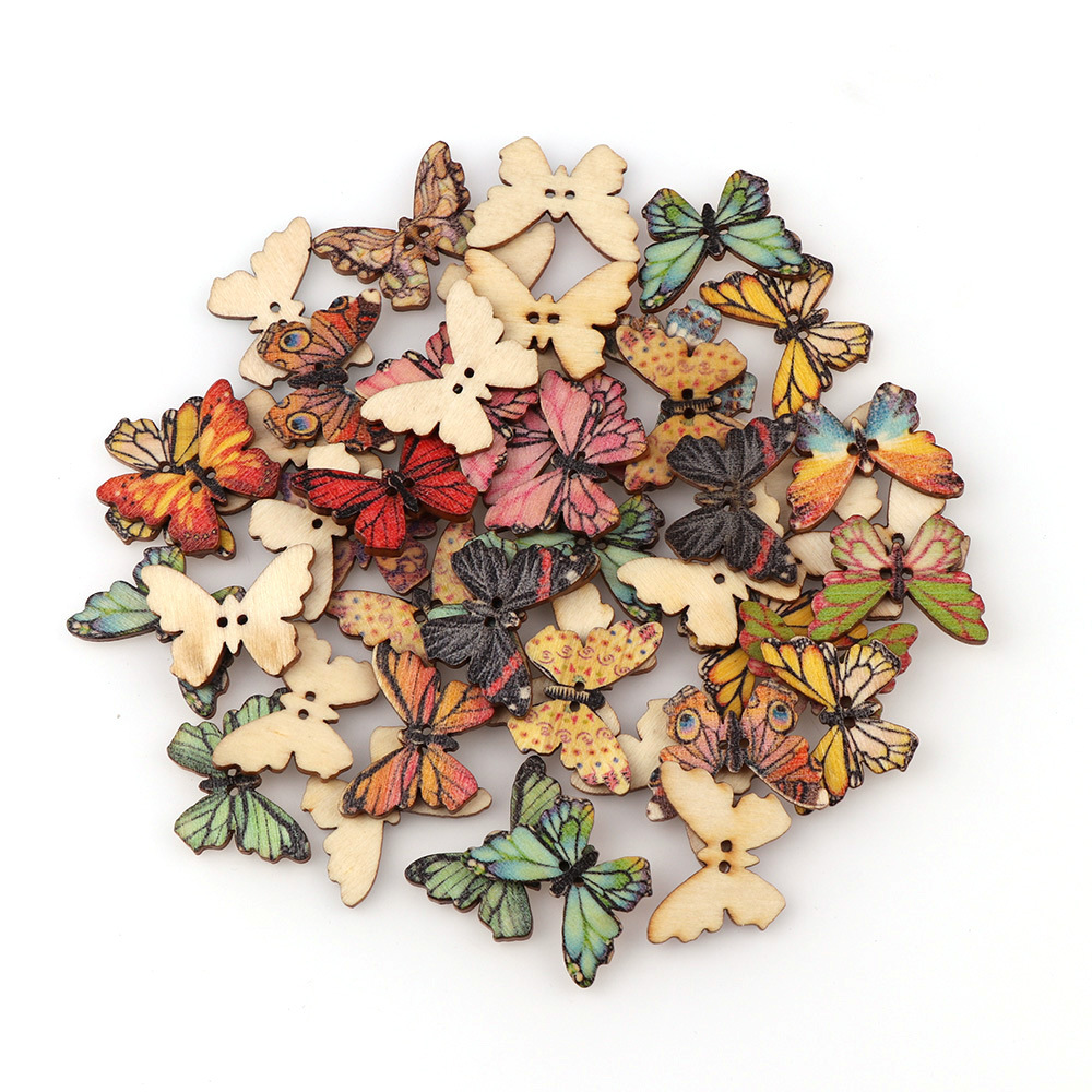 50pcs Kancing Kayu Bentuk Kupu - Embellishments For Scrapbooking ulasan dan harga